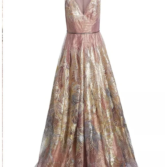 Rene Ruiz feathered fit flair gown